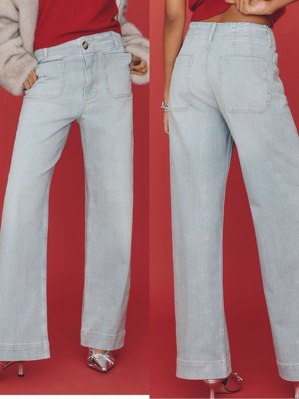 Anthropologie Maeve NWT Sparkle High-Rise Wide-Legged Cropped Jeans